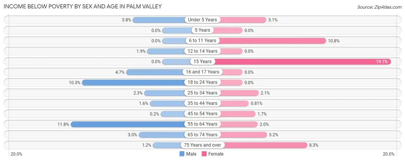 Income Below Poverty by Sex and Age in Palm Valley
