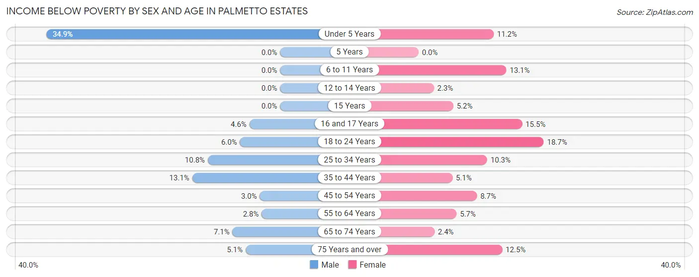 Income Below Poverty by Sex and Age in Palmetto Estates