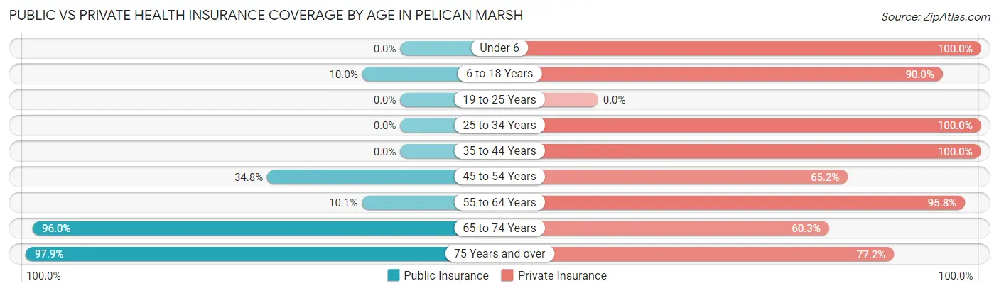 Public vs Private Health Insurance Coverage by Age in Pelican Marsh