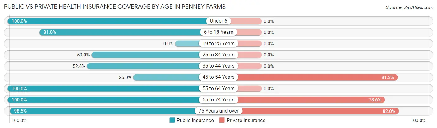 Public vs Private Health Insurance Coverage by Age in Penney Farms