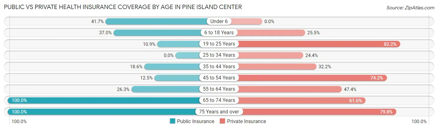 Public vs Private Health Insurance Coverage by Age in Pine Island Center