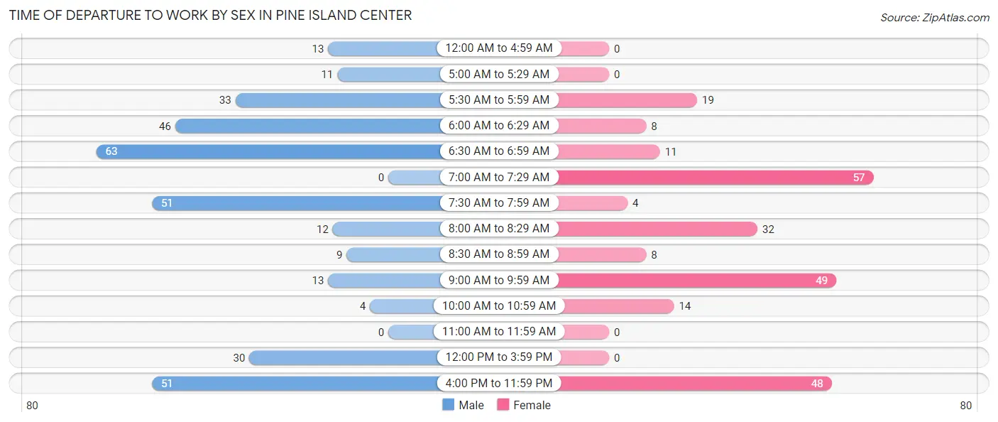 Time of Departure to Work by Sex in Pine Island Center