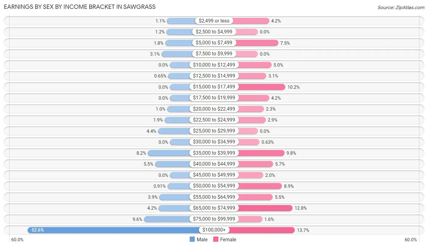 Earnings by Sex by Income Bracket in Sawgrass