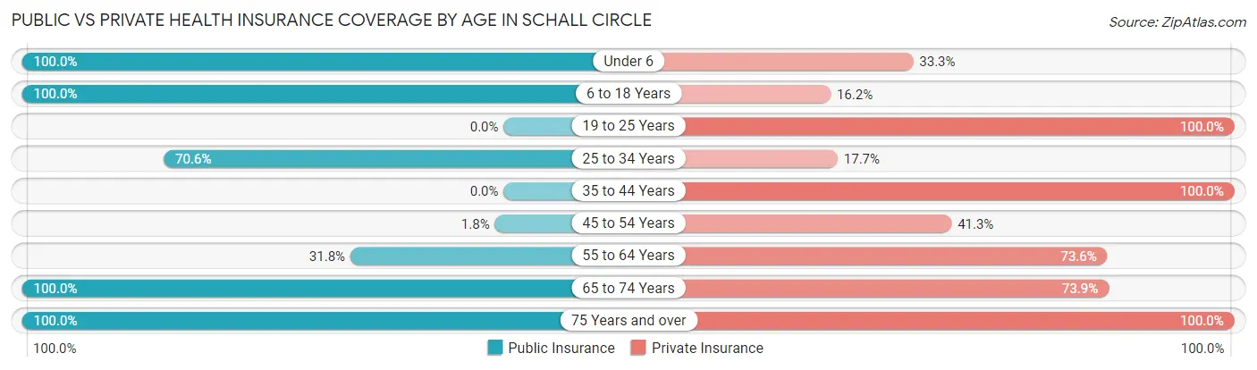 Public vs Private Health Insurance Coverage by Age in Schall Circle