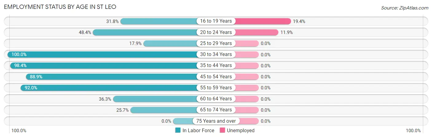 Employment Status by Age in St Leo
