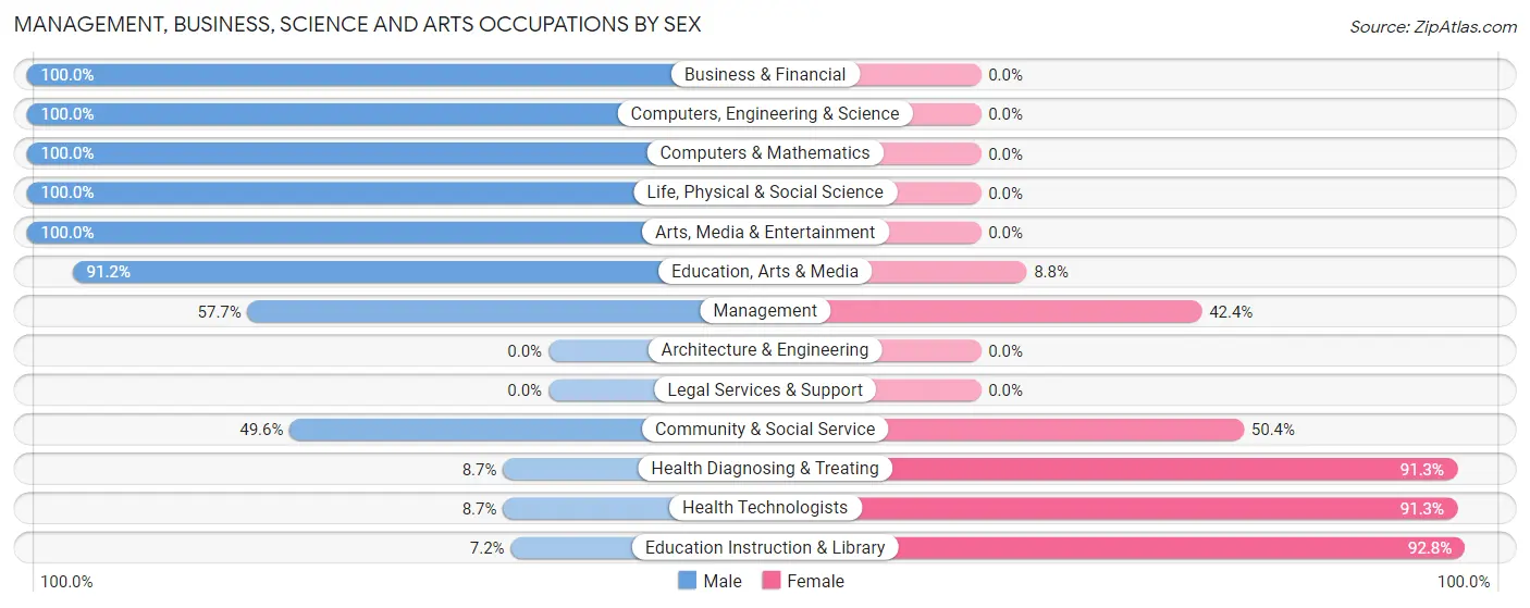 Management, Business, Science and Arts Occupations by Sex in St Leo