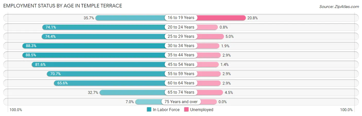 Employment Status by Age in Temple Terrace