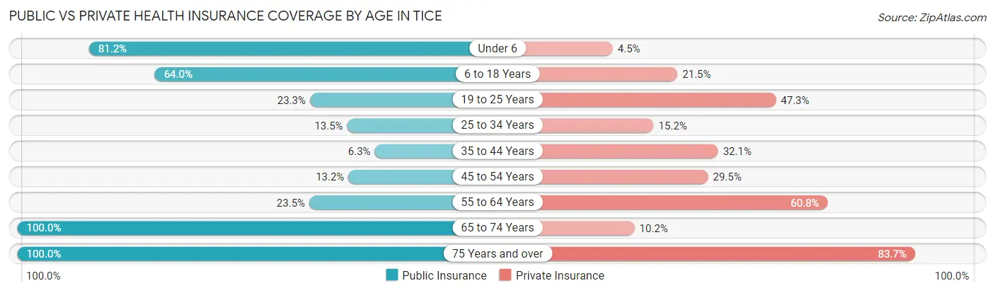 Public vs Private Health Insurance Coverage by Age in Tice