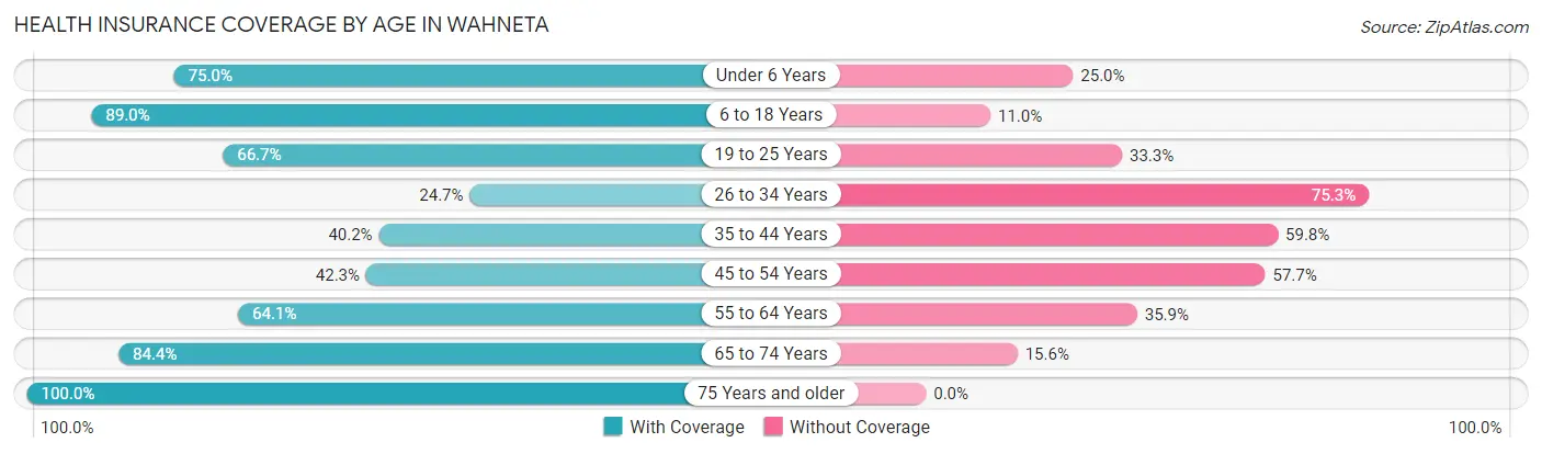 Health Insurance Coverage by Age in Wahneta