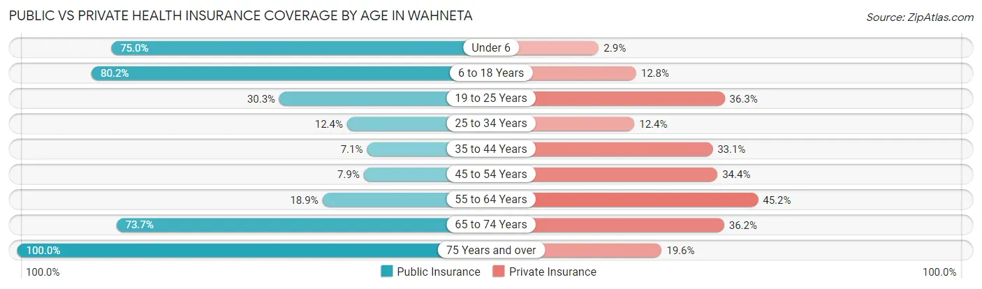 Public vs Private Health Insurance Coverage by Age in Wahneta