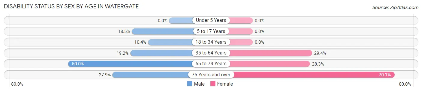 Disability Status by Sex by Age in Watergate