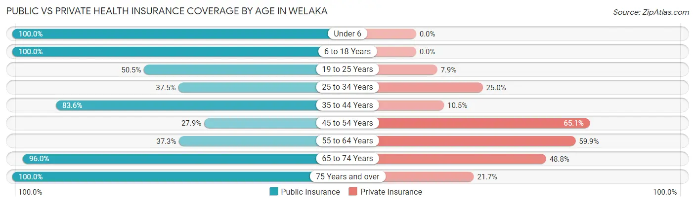 Public vs Private Health Insurance Coverage by Age in Welaka