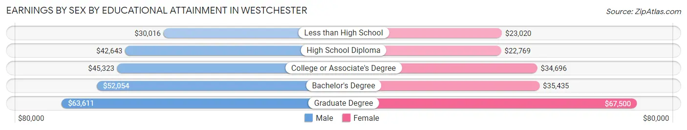 Earnings by Sex by Educational Attainment in Westchester