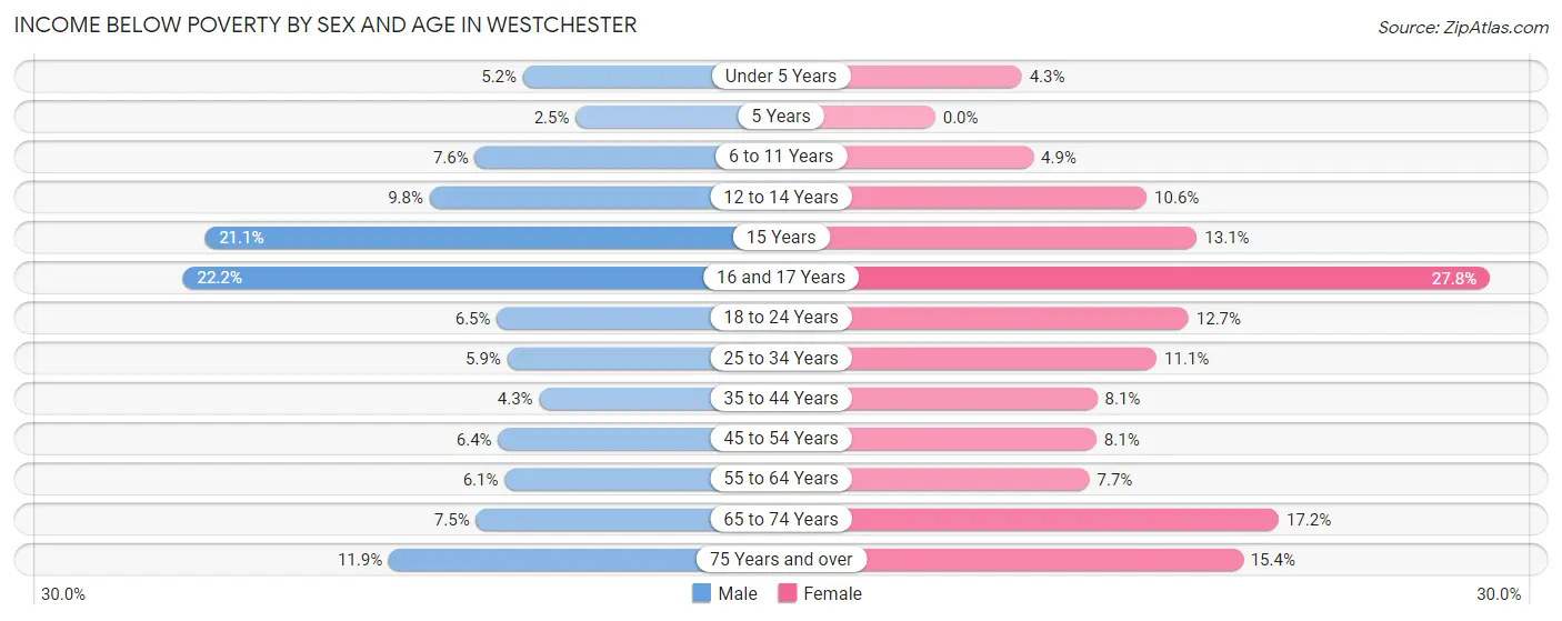 Income Below Poverty by Sex and Age in Westchester