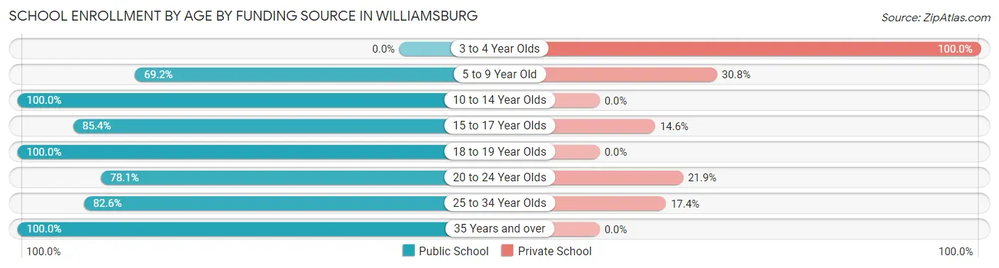 School Enrollment by Age by Funding Source in Williamsburg