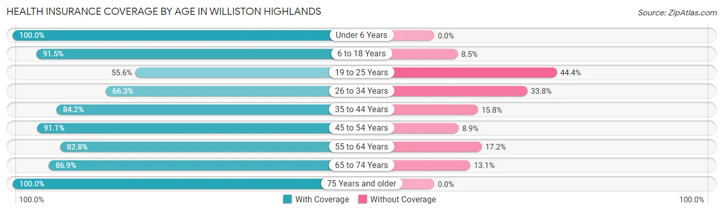 Health Insurance Coverage by Age in Williston Highlands