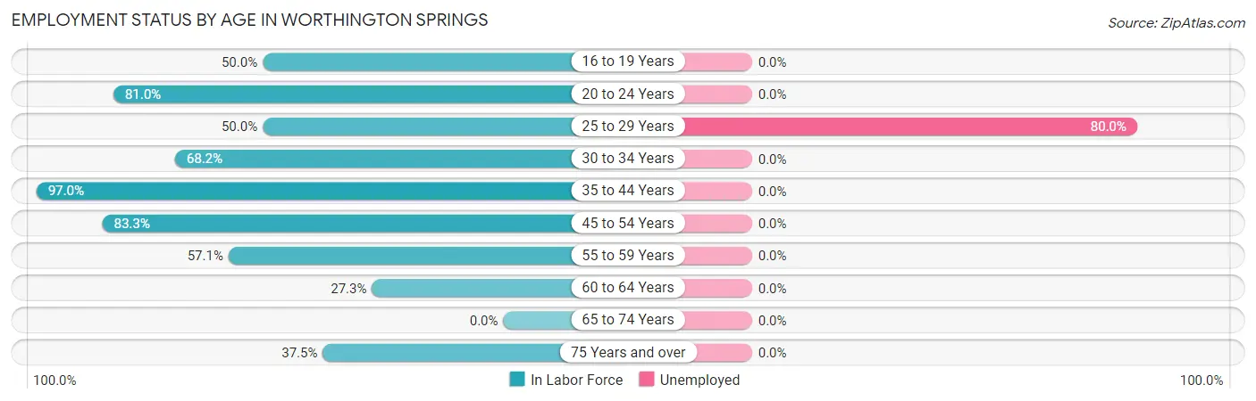 Employment Status by Age in Worthington Springs