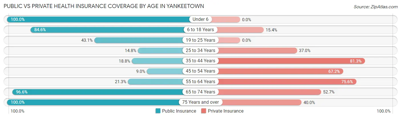 Public vs Private Health Insurance Coverage by Age in Yankeetown