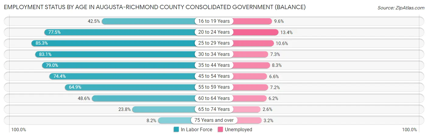 Employment Status by Age in Augusta-Richmond County consolidated government (balance)