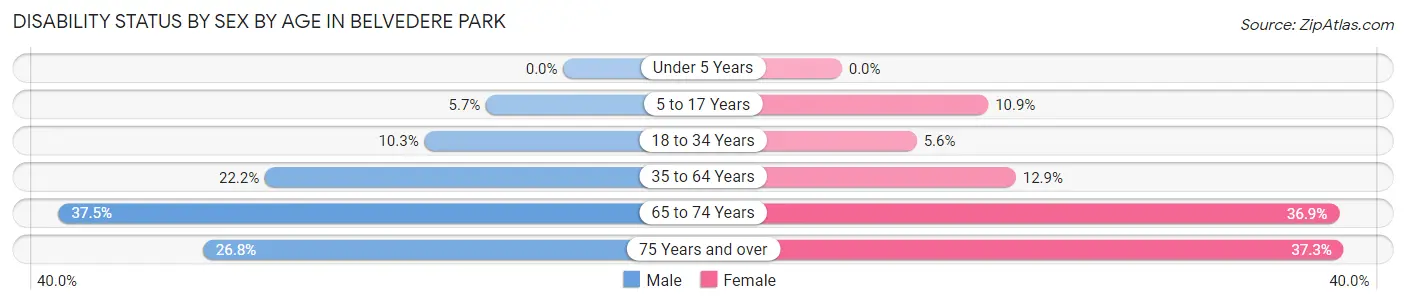 Disability Status by Sex by Age in Belvedere Park
