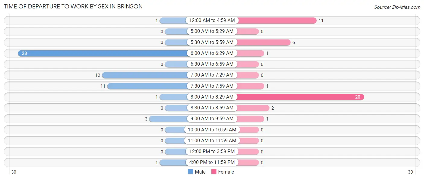 Time of Departure to Work by Sex in Brinson