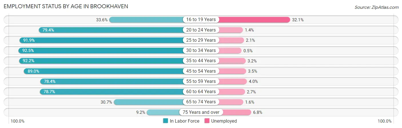 Employment Status by Age in Brookhaven