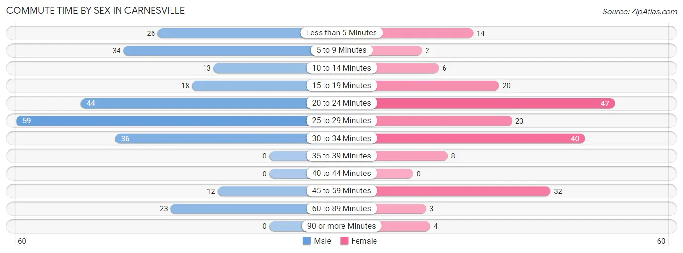 Commute Time by Sex in Carnesville