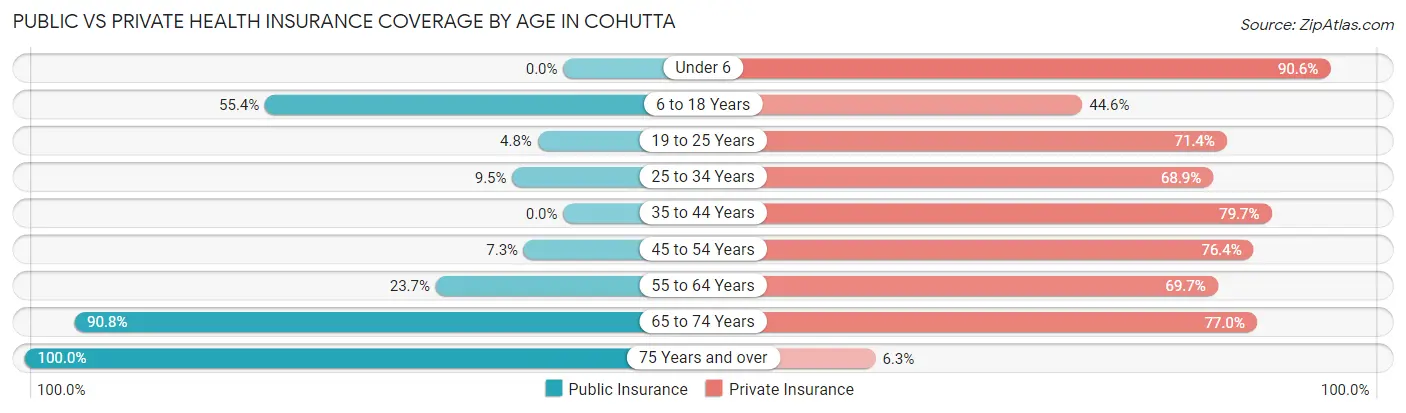 Public vs Private Health Insurance Coverage by Age in Cohutta