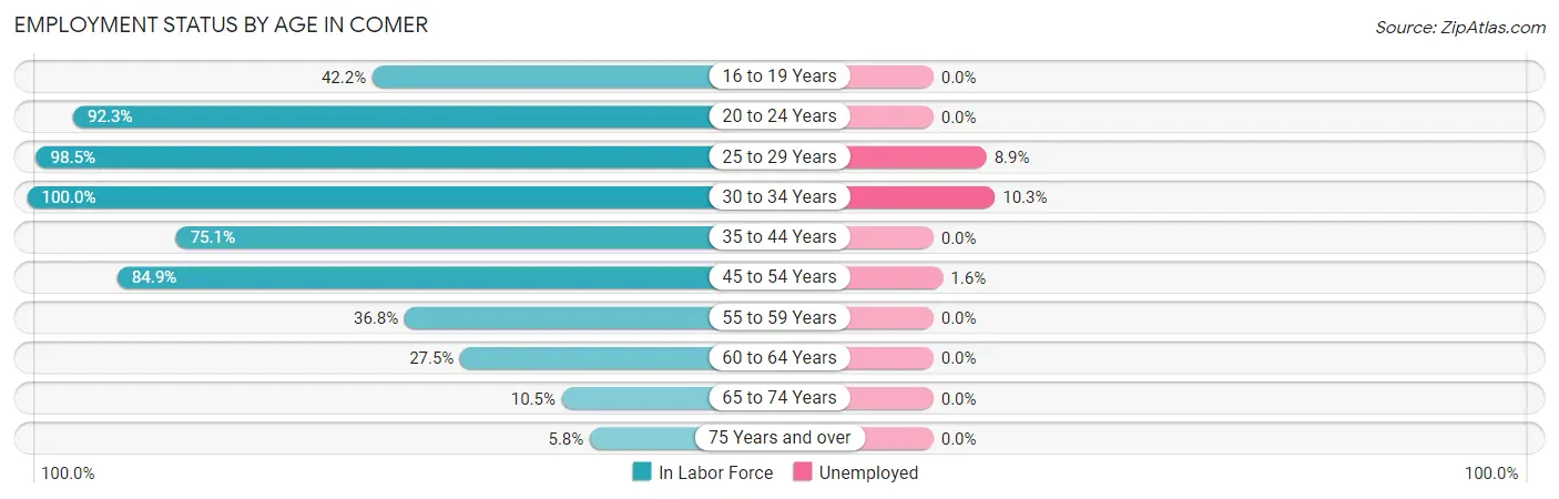 Employment Status by Age in Comer