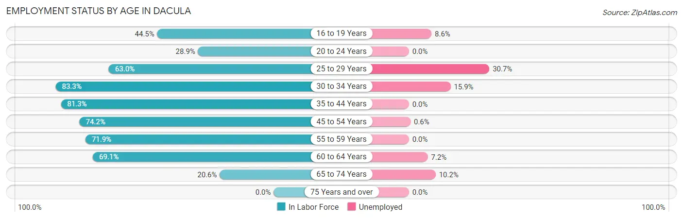 Employment Status by Age in Dacula