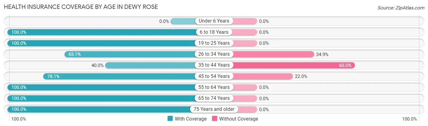 Health Insurance Coverage by Age in Dewy Rose