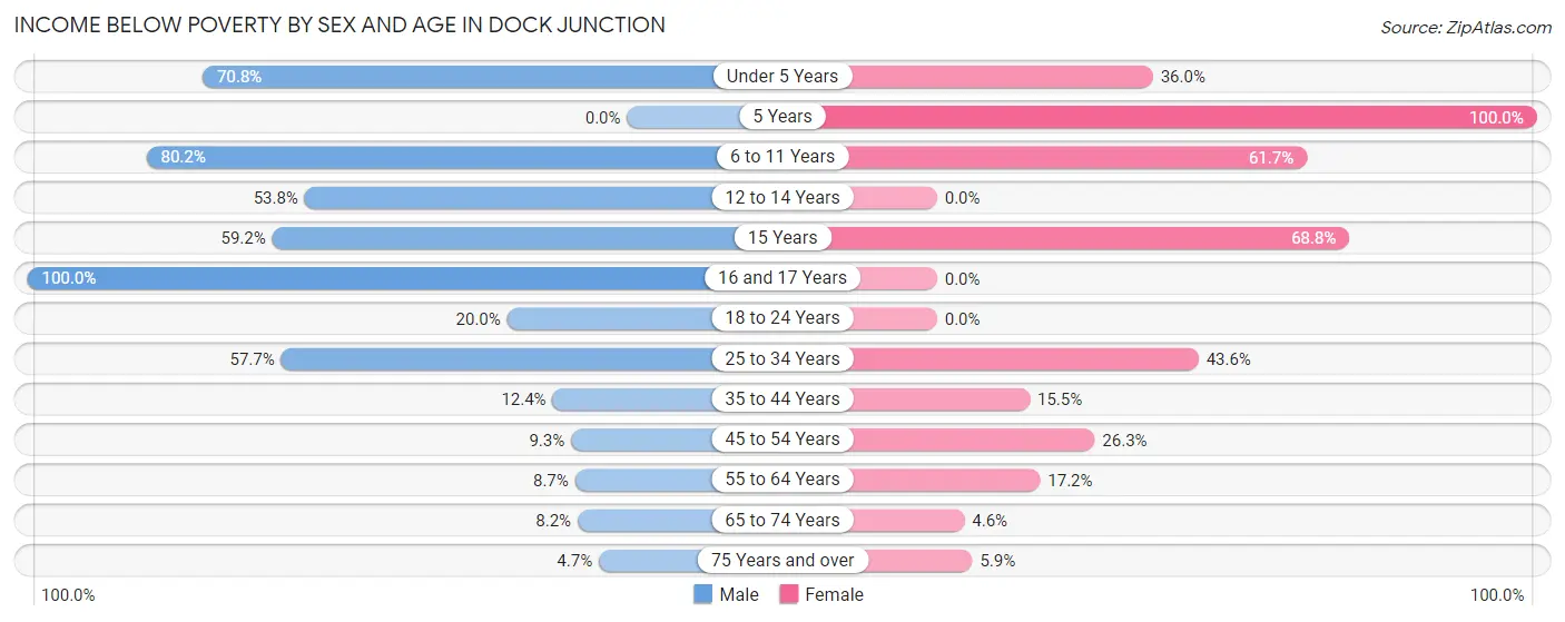Income Below Poverty by Sex and Age in Dock Junction