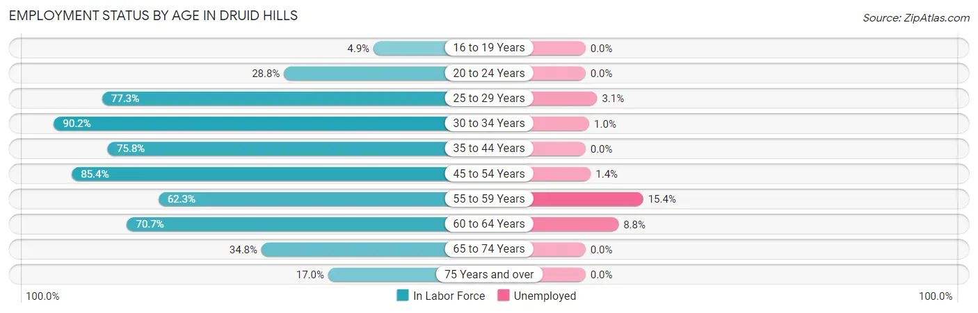 Employment Status by Age in Druid Hills