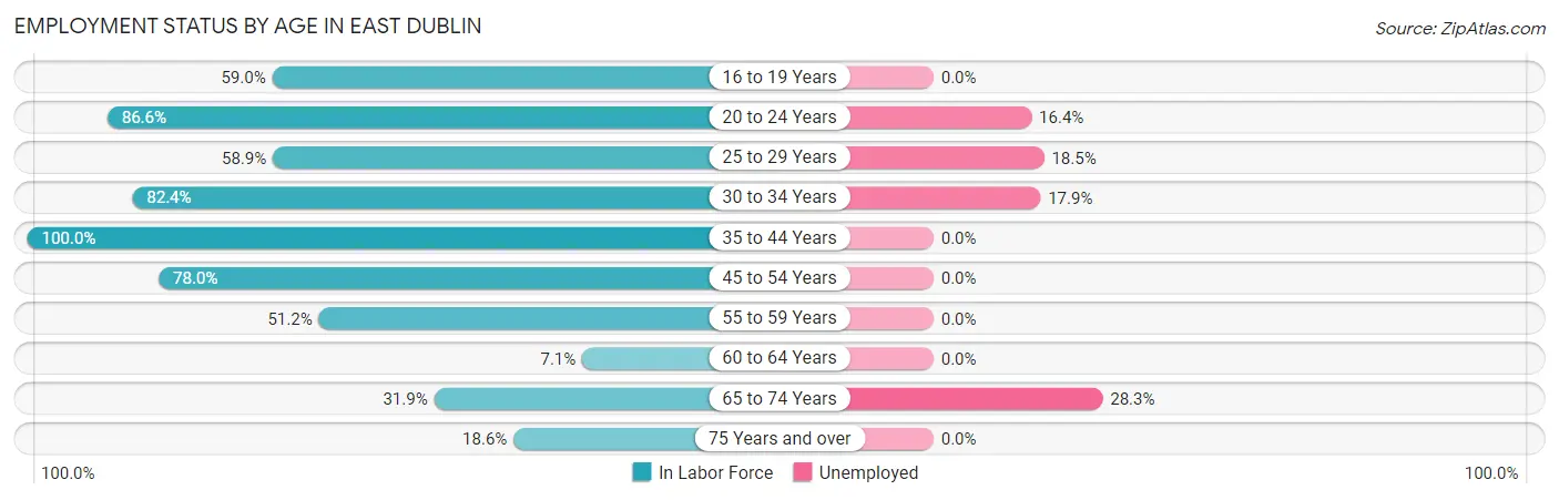Employment Status by Age in East Dublin