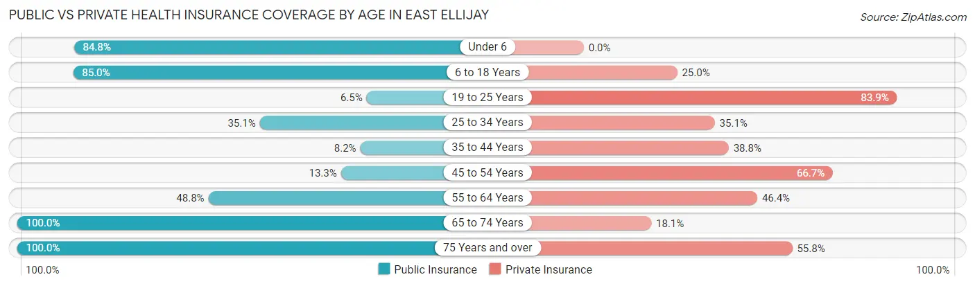 Public vs Private Health Insurance Coverage by Age in East Ellijay