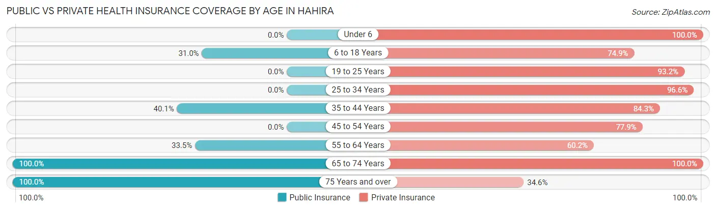 Public vs Private Health Insurance Coverage by Age in Hahira