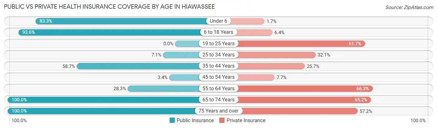 Public vs Private Health Insurance Coverage by Age in Hiawassee