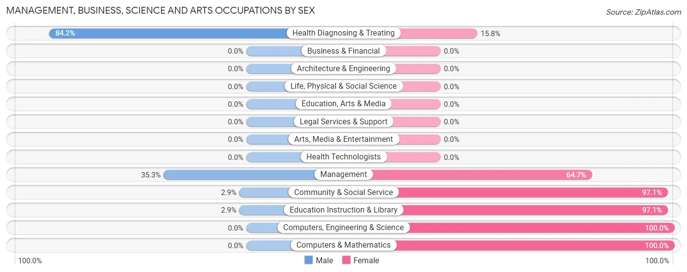 Management, Business, Science and Arts Occupations by Sex in Homeland