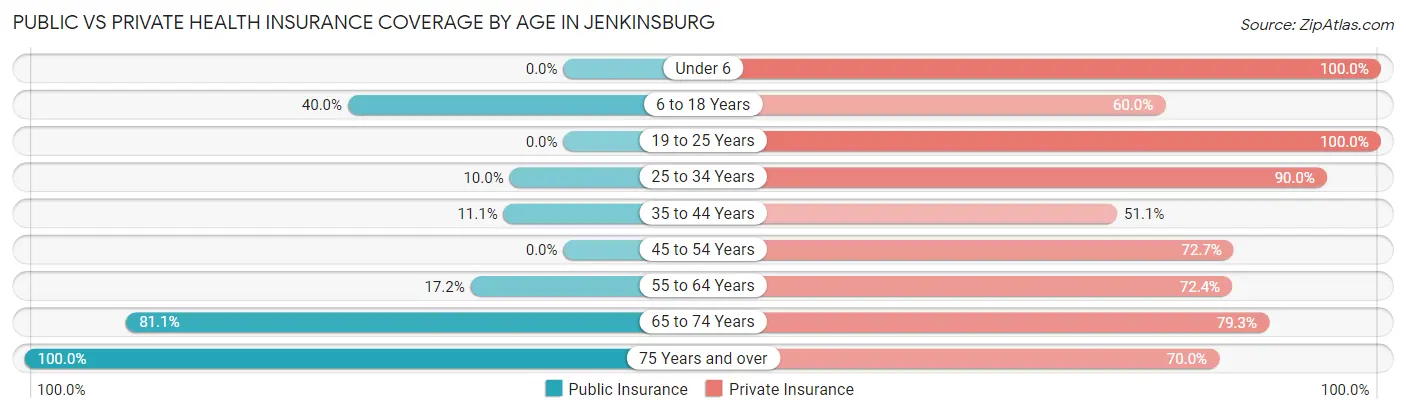 Public vs Private Health Insurance Coverage by Age in Jenkinsburg