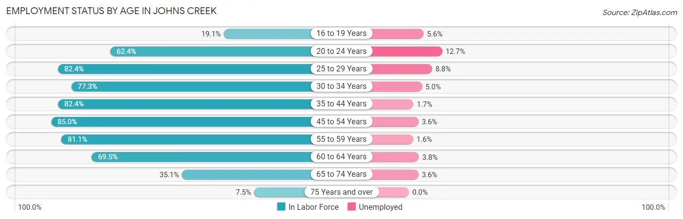 Employment Status by Age in Johns Creek