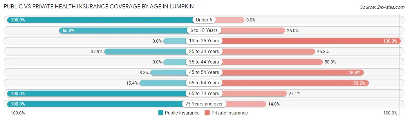 Public vs Private Health Insurance Coverage by Age in Lumpkin