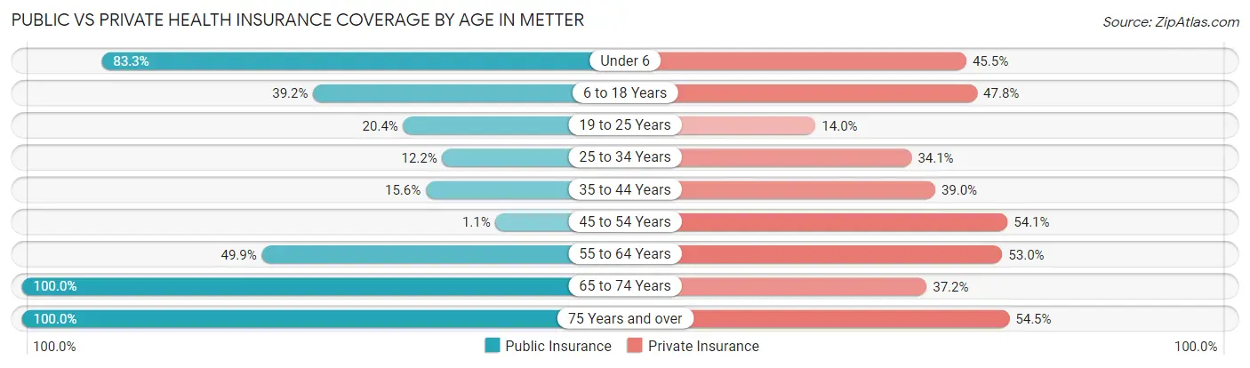 Public vs Private Health Insurance Coverage by Age in Metter