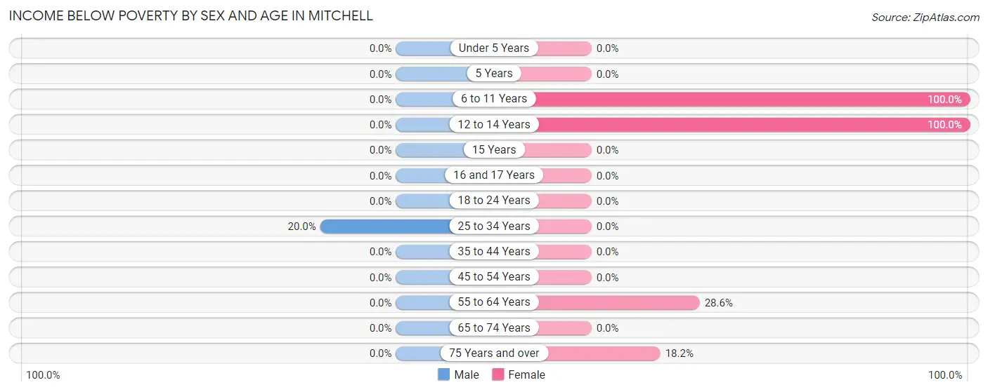 Income Below Poverty by Sex and Age in Mitchell