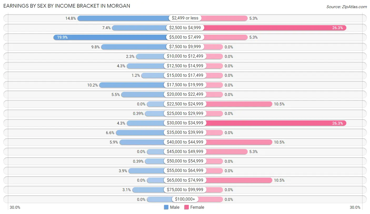 Earnings by Sex by Income Bracket in Morgan