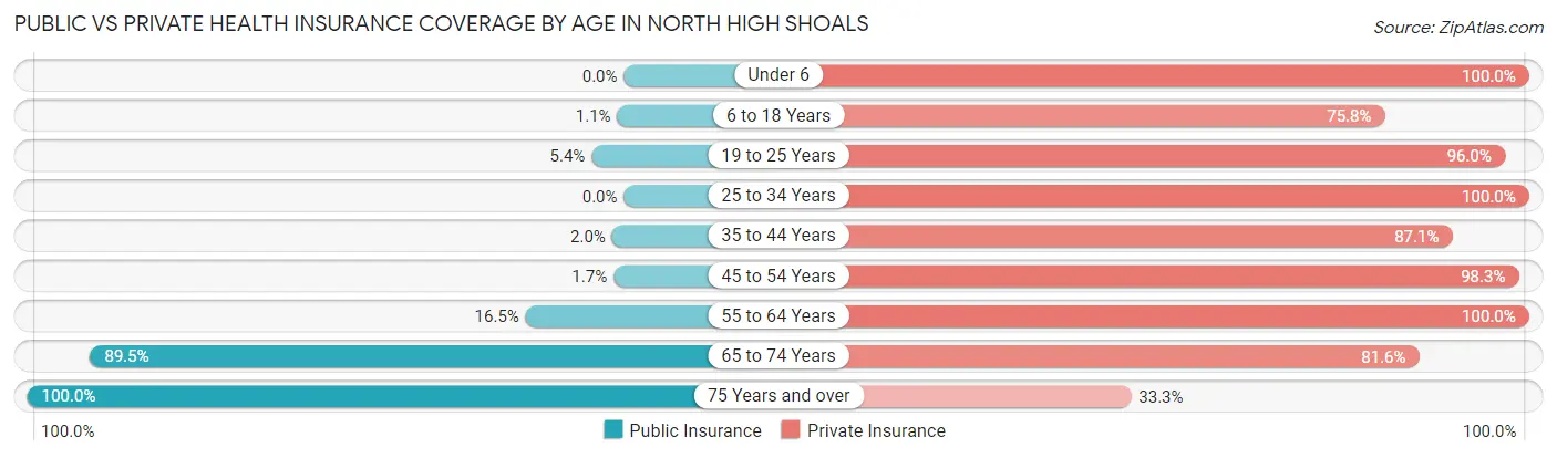 Public vs Private Health Insurance Coverage by Age in North High Shoals