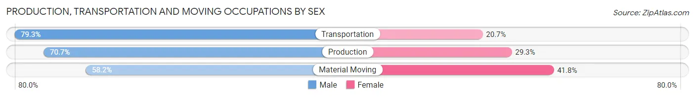 Production, Transportation and Moving Occupations by Sex in Peachtree City