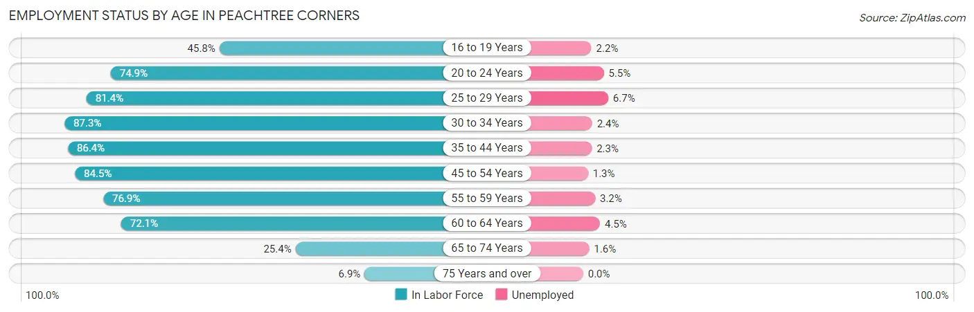 Employment Status by Age in Peachtree Corners