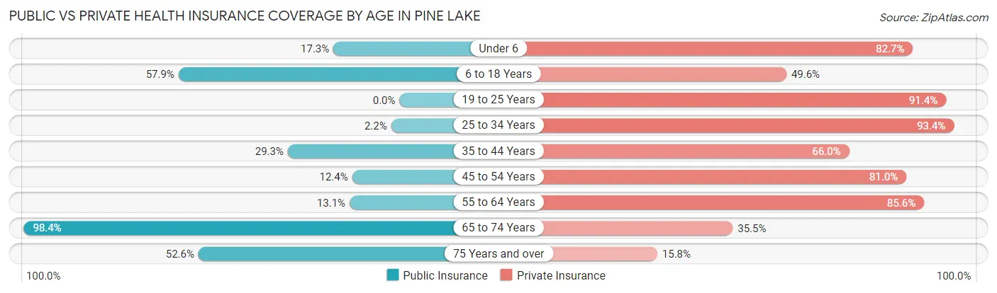 Public vs Private Health Insurance Coverage by Age in Pine Lake