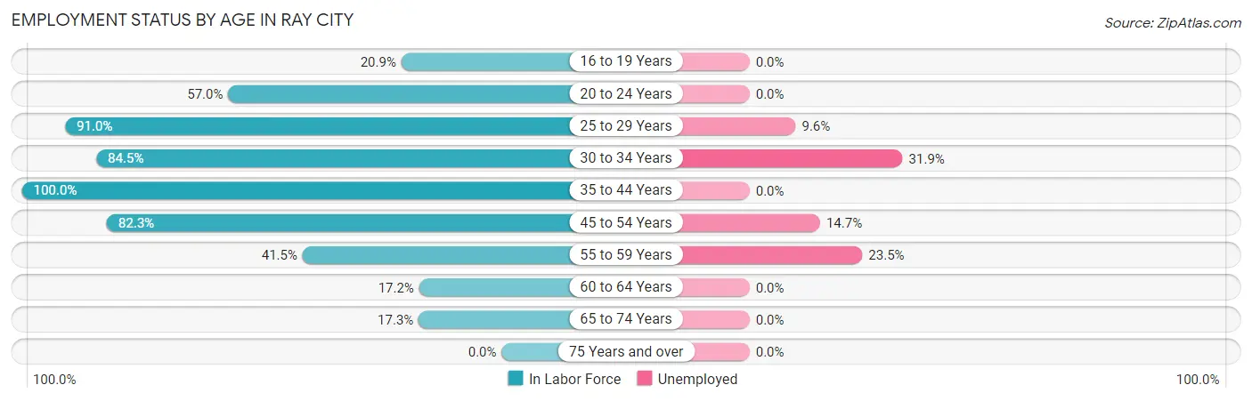 Employment Status by Age in Ray City