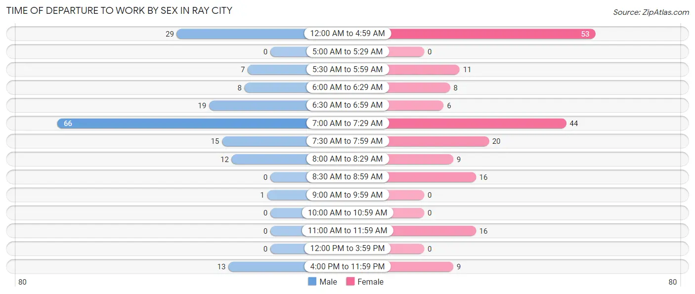 Time of Departure to Work by Sex in Ray City